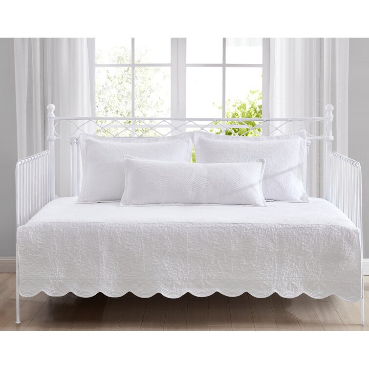 Laura Ashley Solid Trellis White Cotton 4 Piece Daybed Cover Set